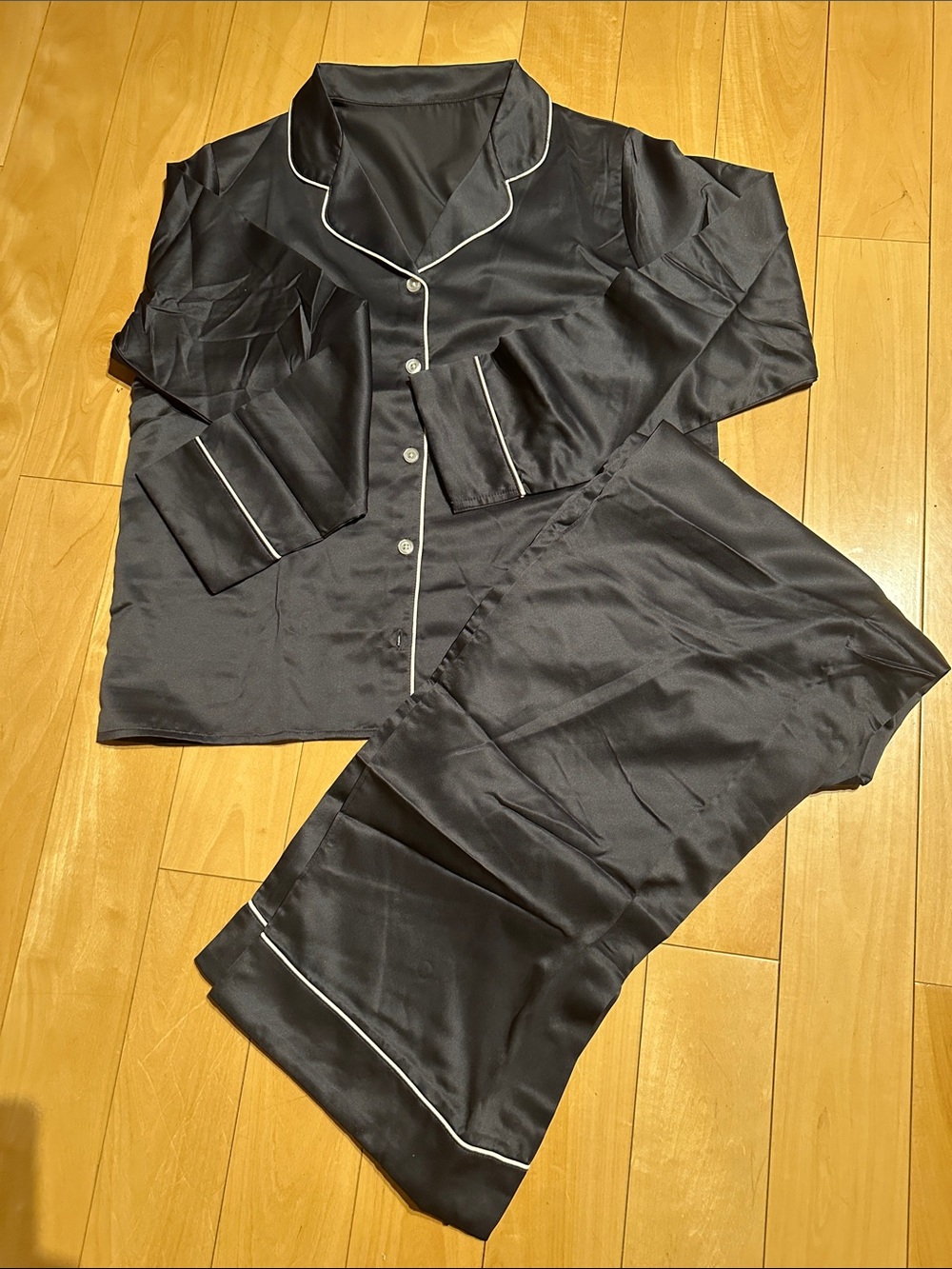 Silky Pajama Set with White Piping